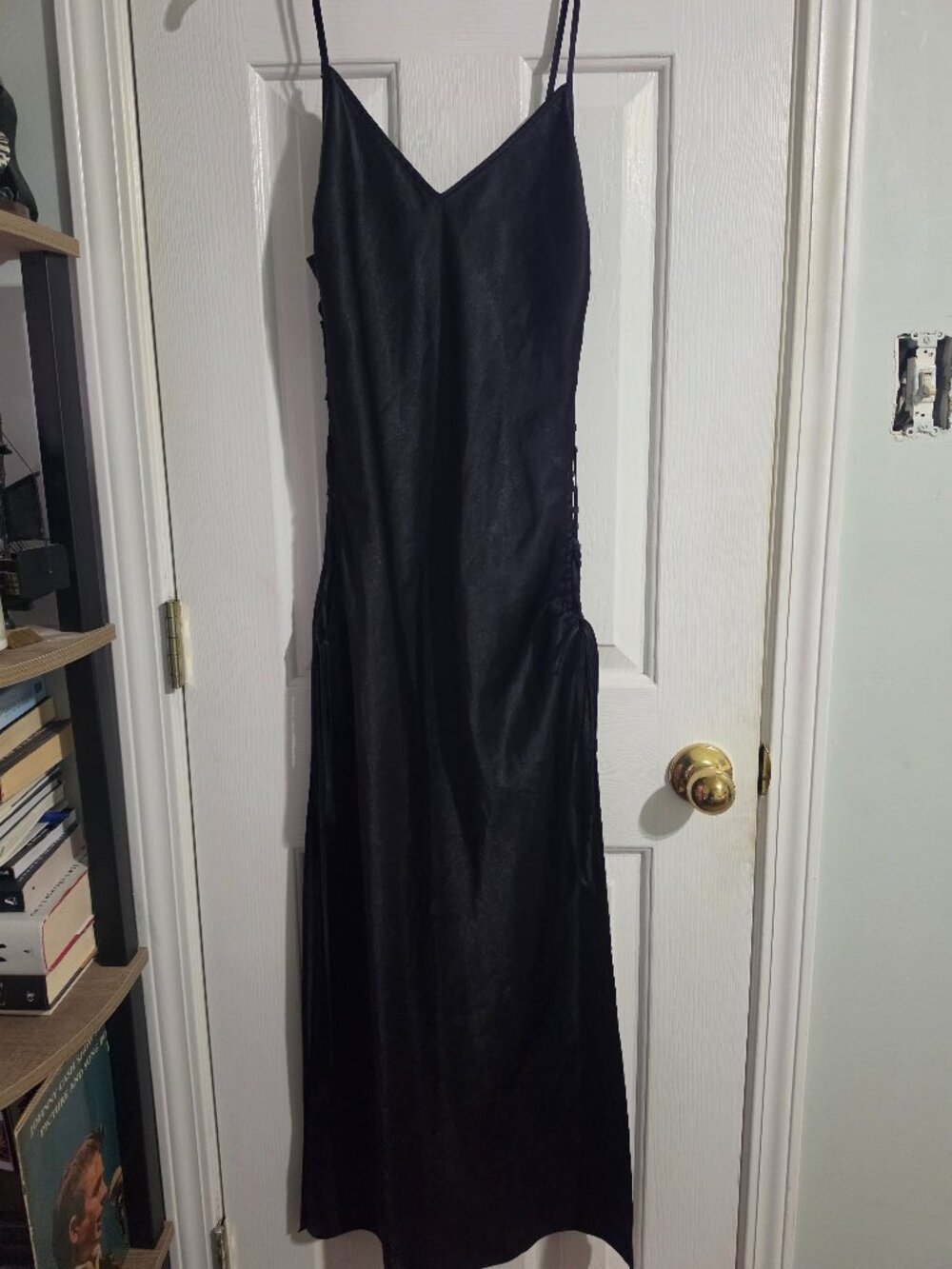 Victoria Secret Lace Up Black Long Chemise Slip Dress